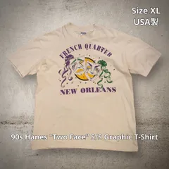 90s Hanes “Two Face” S/S Graphic T-Shirt ヘインズ ツーフェイス グラフィックTシャツ 半袖 ホワイト XLサイズ USA製 米国製 シングルステッチ ニューオーリンズ フレンチ・クォーター スーベニアTシャツ