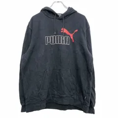 PUMA プリント スウェット パーカー XL ブラック レッド ホワイト パーマ ロゴ ポケット 古着卸 アメリカ仕入 a601-5852