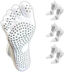 CocoFill 五本指ソックス 滑り止め靴下 3足セット くるぶし丈 スポーツ ランニング フィットネス(ホワイト 22cm-24.5cm,  22.0 cm)