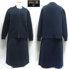 Drawer 14Gダブルフェイスニット ブルゾン #1 6515-299-0472 / スカート #1 6524-299-1533 ネイビー 美品 セットアップ ドゥロワー ◆送料込◆質屋-10141