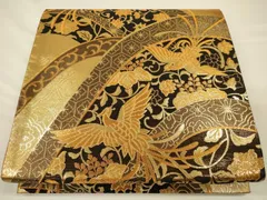 YU-039 袋帯 本箔佐賀錦 花喰鳥 鳳凰 華紋 組紐 金銀 箔 六通 高級 最高級袋帯「引箔に刺繍 鶴と鳳凰に唐花華紋」 | 販売着物商品