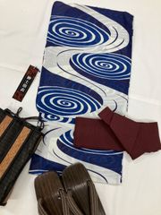 ≪花ラブリ≫MYL335BLU　浴衣　新品　メンズ　男性　Ｌサイズ　うずまき　なると　白　ネイビー　青　ブルー　流水　夏祭り　花火大会