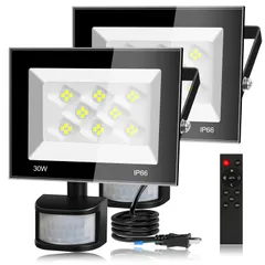 新品 【2025年改良 リモコン操作】センサーライト 屋外 人感投光器 防犯照明 30W 4000LM 常時点灯機能 PIR人感 昼白色6500K 超高輝度 駐車場 玄関灯 倉庫 屋内 段階 廊下 カーポート 工場 町内の防犯に IP66防水 1.5mコード