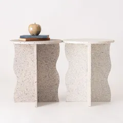 サイドテーブル テラゾー柄 東谷 MAR-10LGY MAR-10WH フェイク 石柄 テーブル ミニテーブル ナイトテーブル 繊維板 おしゃれ シンプル シック モダン 机 Terrazzo 大理石柄 石 丸 円 ベッド ソファ