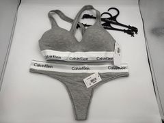 [カルバンクライン] ck レディース ブラジャー Tバック ショーツ セット スポーツ ジム 筋トレ 運動 無地 女性用 下着 QF1654+F3786 GREY_HEATHER(020) M [並行輸入品]