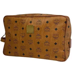 エム・シー・エム MCM ロゴグラム セカンドバッグ ポーチ コスメ メイク セカンドバッグ レザー ブラウン レディース 【中古】