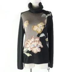 美品☆LEONARD FASHION レオナール ファッション 0387355 シルク モヘア ミンク使い 花柄 ビーズ・ラインストーン装飾 長袖 ニット ブラック L 日本製 正規品 レディースのサムネイル