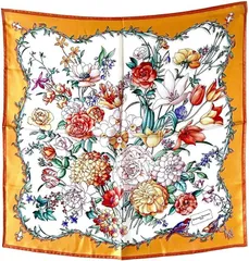 Massimo Ravinale シルク スカーフ 小判 53 正方形 シルク100 Percent イタリア製 コモ 高級 マッシモ ラヴィナーレ フィオーレ オレンジ Free Size(フィオーレ オレンジ,  Free Size)