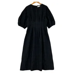 OPAQUE.CLIP オペーク ドット クリップ チェック ボリュームスリーブ タックワンピース size38/M/ダークネイビー