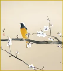色紙  色紙掛けなし 色紙絵  和風 梅花小禽図 川端龍子 モダン 掛軸 床の間 和室 おしゃれ 壁掛け 絵