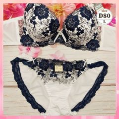 ★D80/L☆美胸ブラ＆ショーツセット 脇高 美シルエット 谷間メイク 脇サイドスッキリ 梅の花 白