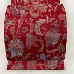 袋帯 龍村晋 落款 胡服遊行錦 人馬 枝花 箔 赤茶 正絹 袋帯 龍村晋 落款 胡服遊行錦 人馬 枝花 箔 赤茶 正絹 袋帯