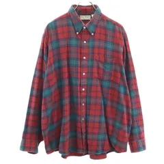 L.L.Bean エルエルビーン 80s ヴィンテージ USA製 チェック柄 長袖 コットンシャツ XL レッド メンズ 古着