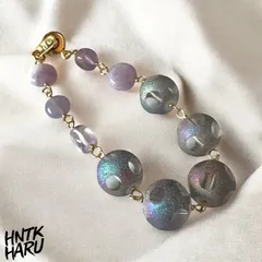 HNTK ラベンダーアメジスト＆水玉ガラスビーズ ブレスレット　B0176