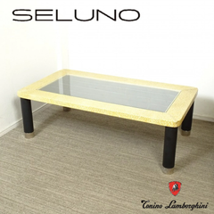 ◾︎SELUNO◾︎ 【展示美品】 Formitalia フォルミタリア  × Tonino Lamborghini トニーノ ランボルギーニ  センターテーブル / 黒本革・オーストリッチ & ガラス天板 35万 v441
