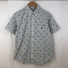 A BATHING APE アベイシングエイプ BAPE STAR ベイプスター 総柄 ストライプ 半袖シャツ ホワイト×ブラック Mサイズ