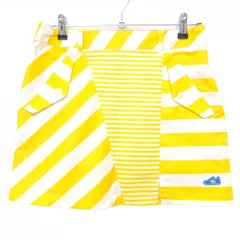 【超美品】ニューバランスゴルフ スカート 白×イエロー ボーダー柄 スニーカーワッペン レディース 1(M) ゴルフウェア New Balance