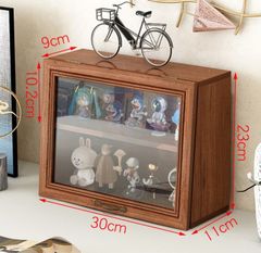 木製収納キャビネット ヴィンテージ レトロ調 アンティーク 卓上 収納ボックス 引き出し ガラス扉 多機能  小物文具収納 デスクトップ収納 フィギュア収納 カフェ風インテリア