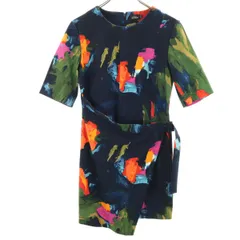 Kate Spade ケイトスペード 総柄 半袖 ラップ風 ミニワンピース 2 ネイビー SATURDAY レディース 古着