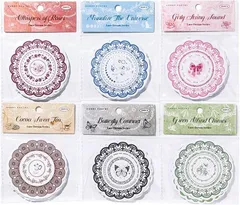 HapiChapi レース 丸型 ステッカー 6種 セット ヴィンテージ コラージュ シール 日記 手帳 DIY(1セット)