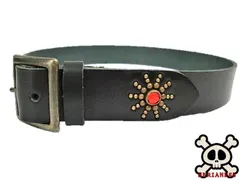 栃木レザー　エンドオンリースタッズベルト　黒　レッドスポッツ　ヴィンテージタイプ　４０ｍｍ幅　一枚革