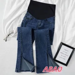 マタニティ 未使用 デニムパンツ フレアパンツ 春 秋 フロント スリット 美脚 ストレッチ スキニーパンツ レディース 妊婦服 産前 産後 ズボン ボトムス ジーンズ マタニティウェアsw136
