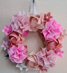 折り紙リース フラワーリース ピンク カーネーション バラ 花 ハンドメイド インテリア 雑貨 造花