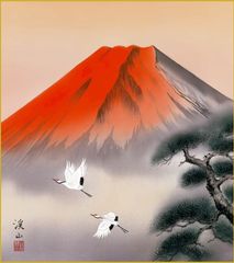 四季絵色紙4枚セット-霊峰名画