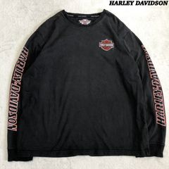 HARLEY DAVIDSON ロングスリーブTシャツ 長袖カットソー ロンT ロゴワッペン 袖プリント XLサイズ フェードブラック 黒 ハーレーダビッドソン