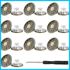 ジーンズボタン ウエスト 調整 17 mm 10個セットメタルボタン ねじ込み式ジーンズボタン 取り付け簡単 DIYハンドメイド 引き込み式 専用ドライバー付き