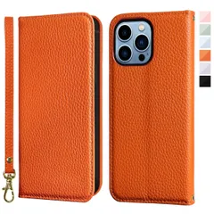 iPhone 13Pro Max ケース 手帳型 超繊皮カバー 手帳型 耐衝撃 保護カバー 内蔵マグネット財布型 携帯カバー カードポケット スタンド機能 リストバンド NanHou - オレンジ