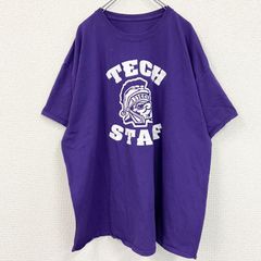古着 used　半袖ビッグプリントTシャツ　TECH STAFF　両面プリント　レトロデザイン　クルーネック　紫　パープル　　