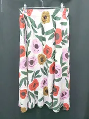 ◇ ◎　⊂ UNIQLO　×　Marimekko コラボ　花柄 ロング丈 フレア スカート サイズXL アイボリー系 レディース P  【1411070003485】