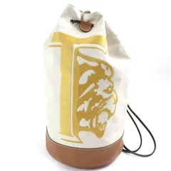 極美品△TOD’S トッズ ビッグロゴ刺繍 キャンバス レザー ワンショルダーバッグ ベージュ ブラウン イエロー系 イタリア製 メンズ