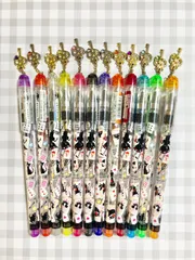 【平成レトロ】クラックス チャーム付き ラメ入りボールペン カラーペン 12本セット アリス
