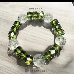 黄緑水晶カット&水晶般若心経彫り金運up  魔除け・厄除け