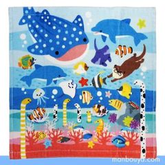 水族館グッズ ハンドタオル 海の生き物キャラクター ヤエックス ジンベイザメ＆イルカ＆熱帯魚 入園 入学 保育園 幼稚園 小学生