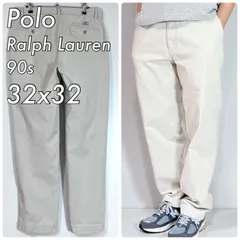 90s Polo Ralph Lauren ポロラルフローレン W32L32 コットン ノータック チノ チノパン ライトベージュ 刺繍ロゴピスネーム ストレートワイドパンツ ポロチノ メンズ トラウザーズ ゴールデンサイズ クラシックチノ p25103354
