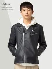 ライダース メンズ ジャケット メンズ フェイクレザー 革ジャン 皮ジャン レザージャケット バイク バイカー スエード ダブルライダース  M L LL 【WEB限定】 フェイクレザー×ネイビー