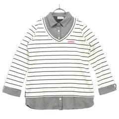 美品 adidas アディダス ボーダー柄 ゴルフ 長袖 ゲーブルカラー ポロシャツ M ホワイト 生地切り替え レディース 古着