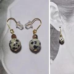 dp♡ダルメシアンジャスパー♡ピアス♡K16GP♡アゲート♡天然石♡ガーネット　オニキス　パワーストーン♡天然石アクセサリー♡パワーストーンピアス♡アクセサリー♡　sourireダルメシアン