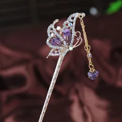 簪 かんざし 一本 和装 髪飾 アンティーク ちょう 蝶 フラワー パープル 花