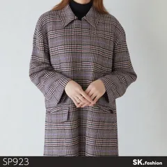 美品 niko and... ニコアンド ロングコート 長袖 チェック柄 オーバーサイズ 体型カバー トラッド 　グレージュ　 【SP923-00】 送料無料　古着　レディース