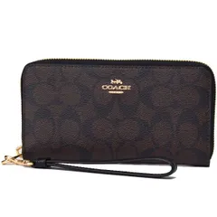コーチ 長財布 COACH コーティングキャンバス スムースレザー シグネチャー リストレット ロング ジップ アラウンド 長財布 ブラウン×ブラック coach4452
