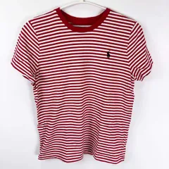 ポロ ラルフローレン POLO RALPH LAUREN ボーダー 半袖 シャツ ワンポイント刺繍ロゴ M レッド レディース
