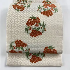人間国宝 喜多川平朗 開き名古屋帯 鳳凰 花模様 菱 白地 着物