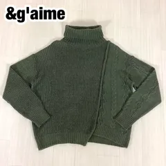 &g'aime アンジェイム 長袖ニット セーター フリーサイズ カーキグリーン アクリル70% 毛20% アルパカ10% ケーブル編み リブニット アシンメトリー タートルネック 着丈(襟下)53.5cm 肩幅53.5cm 身幅(脇下)56cm 袖丈50cm
