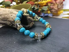 パワーストーン ブレスレット ターコイズ&水晶  (ゴールド) 8mm #2 レディース  ●