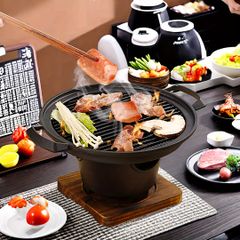 1個の日本式ポータブルグリル 韓国式BBQコンロ 無煙アルコールバーナー 小型肉用スキレット キャンプアウトドアクッキング アルミニウム合金 塗装仕上げ マグネシウムスティックは含まれていません