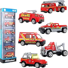 TradeWind ミニカー 働く車 建設車輛 工事現場 作業車 モデルカー 砂場遊び 模型 合金製 くるま おもちゃ ショベルカー クレーン車 6台セット 消防レッド(消防レッド6個)